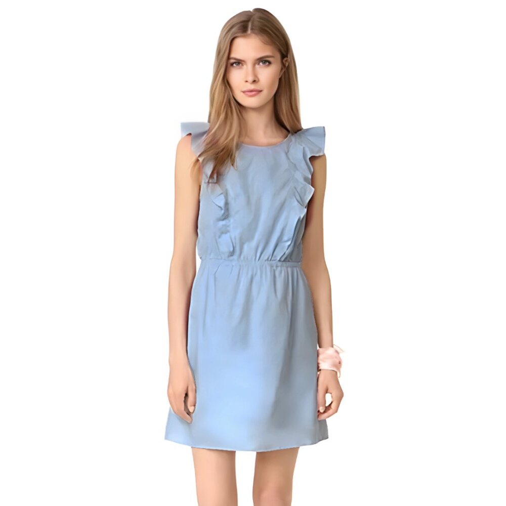 Madewell chambray sleeveless ruffle mini cotton dress